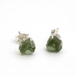 Moldavite Stud Earrings: Sterling Silver Meteorite Glass Jewelry