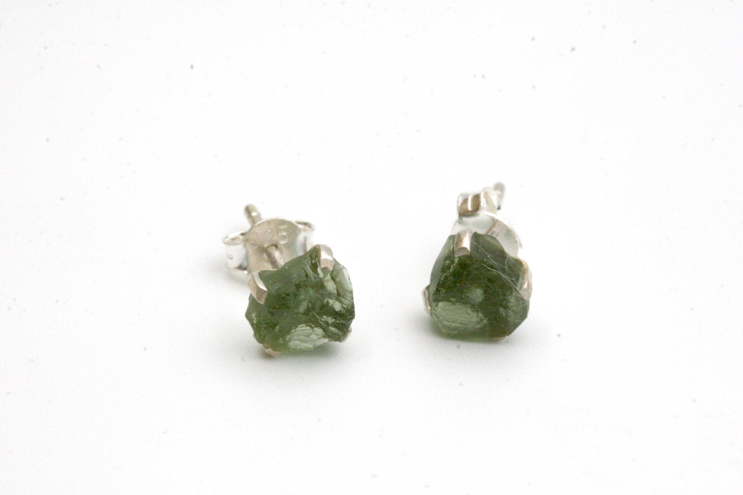 Moldavite Stud Earrings: Sterling Silver Meteorite Glass Jewelry Moldavite Stud Earrings: Sterling Silver Meteorite Glass Jewelry