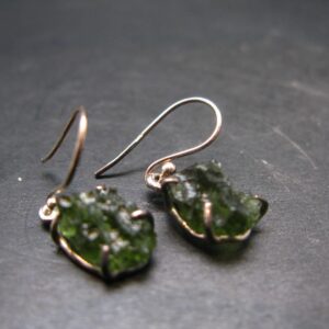 Moldavite Tektite Silver Earrings From Czech Republic - 2.6 Grams