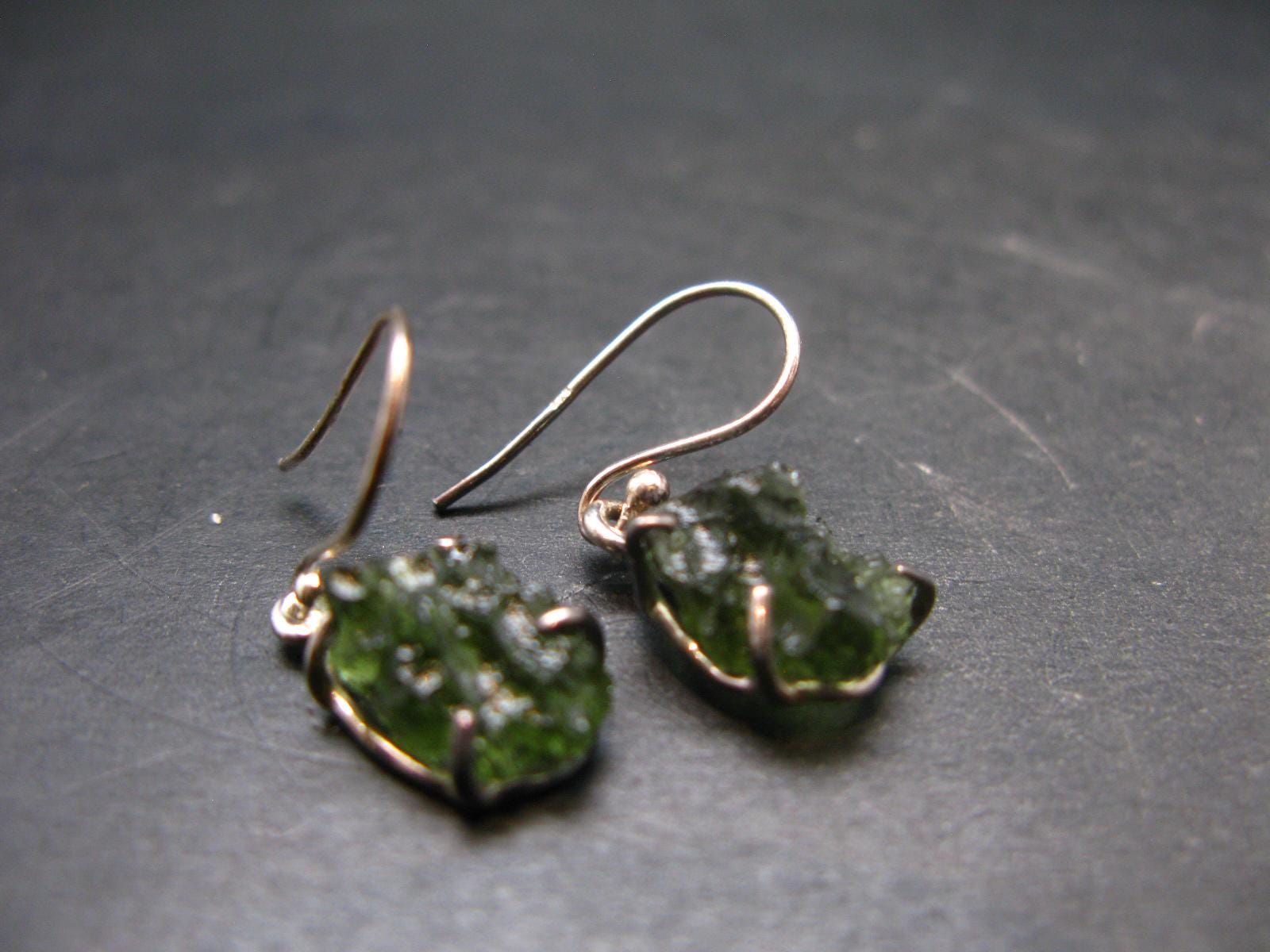 Moldavite Tektite Silver Earrings From Czech Republic - 2.6 Grams