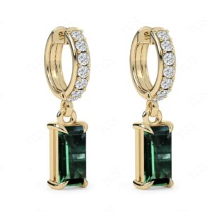 Unique Moldavite Earrings For Women 14k Gold Moldavite Hoop Earrings Art Deco Radient Cut Moldavite Hoop Earrings Anniversary Earrings