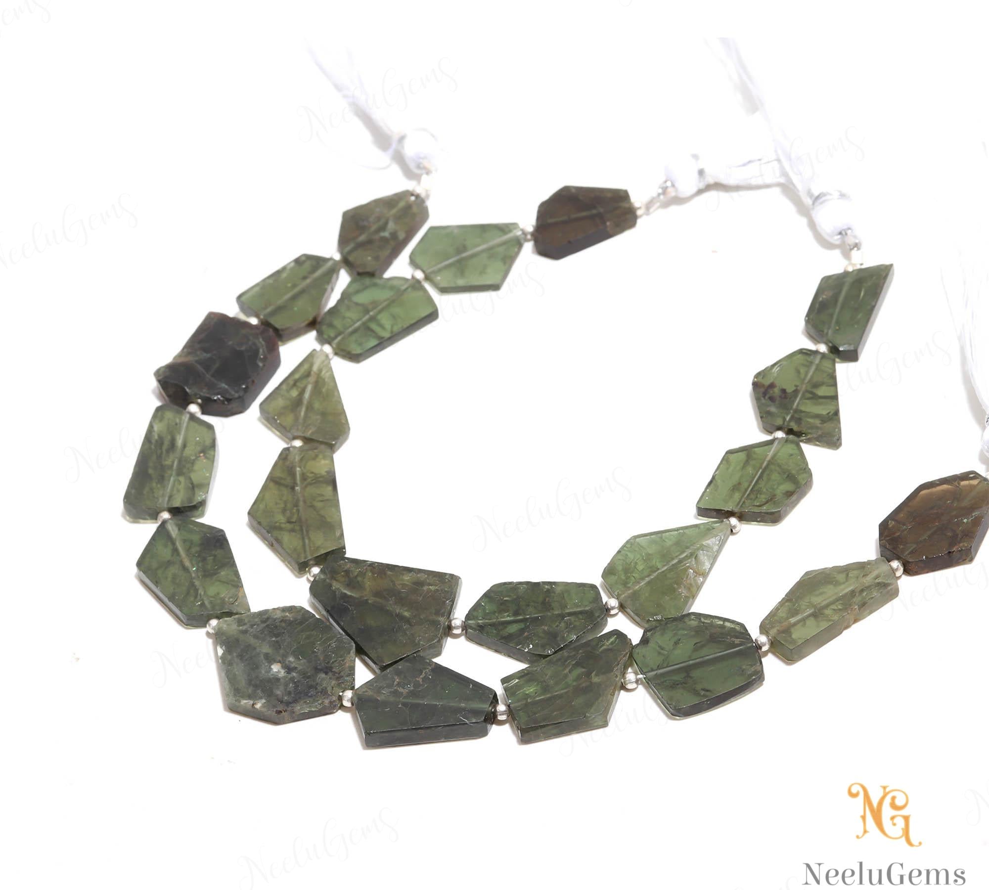 Aaa+ Green Moldavite Faceted Nugget Beads,natural Moldavite Step Cut Briolette Nuggets Beads,8" Moldavite Gemstone Bead For Handmade Jewelry