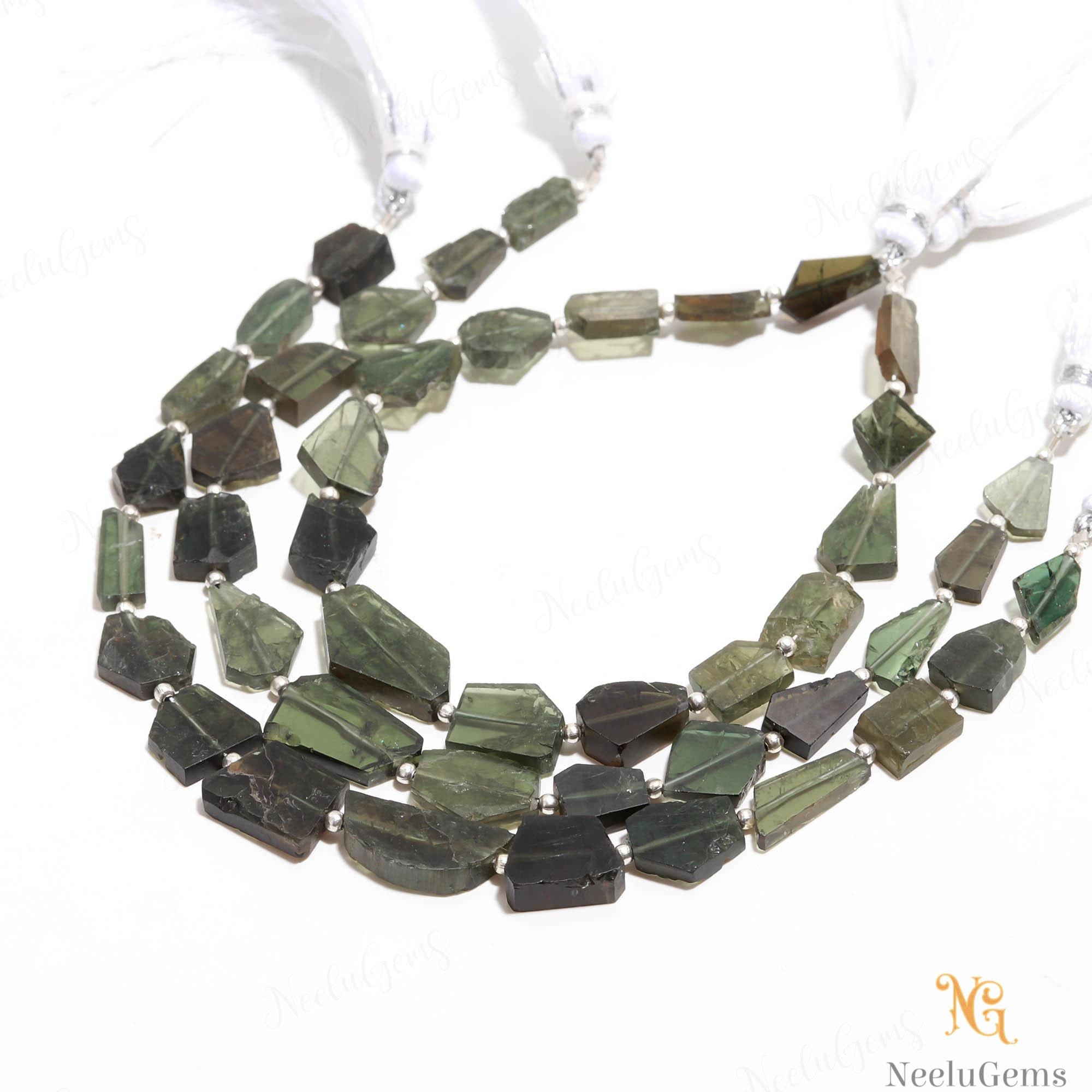 Aaa+ Green Moldavite Faceted Nugget Beads,natural Moldavite Step Cut Briolette Nuggets Beads,8" Moldavite Gemstone Bead For Handmade Jewelry