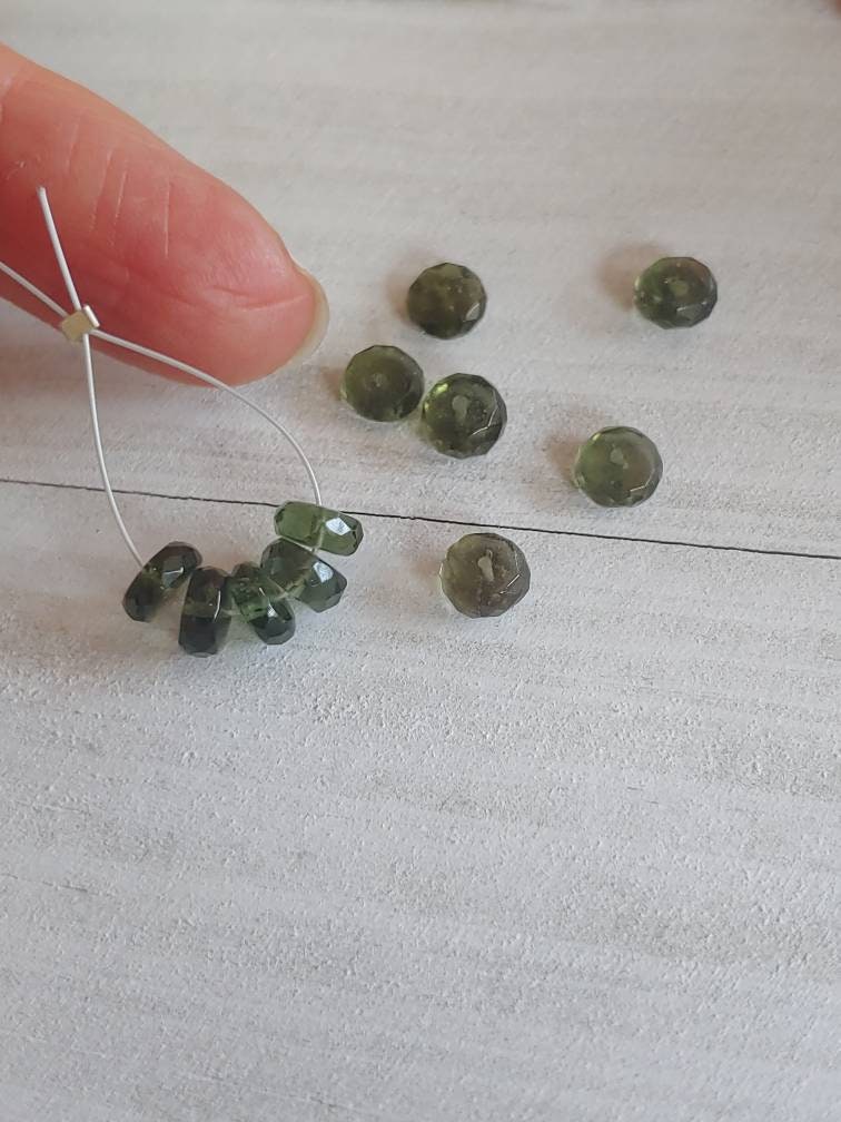 Authentic Moldavite Rondelle Faceted Beads. Tektite Beads. 3x7mm Beads. This Listing Is For 5 Beads