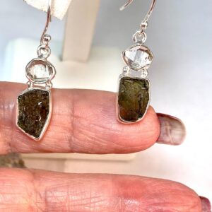 Moldavite Herkimer Diamond Earrings: Sterling Silver Angelic Reiki