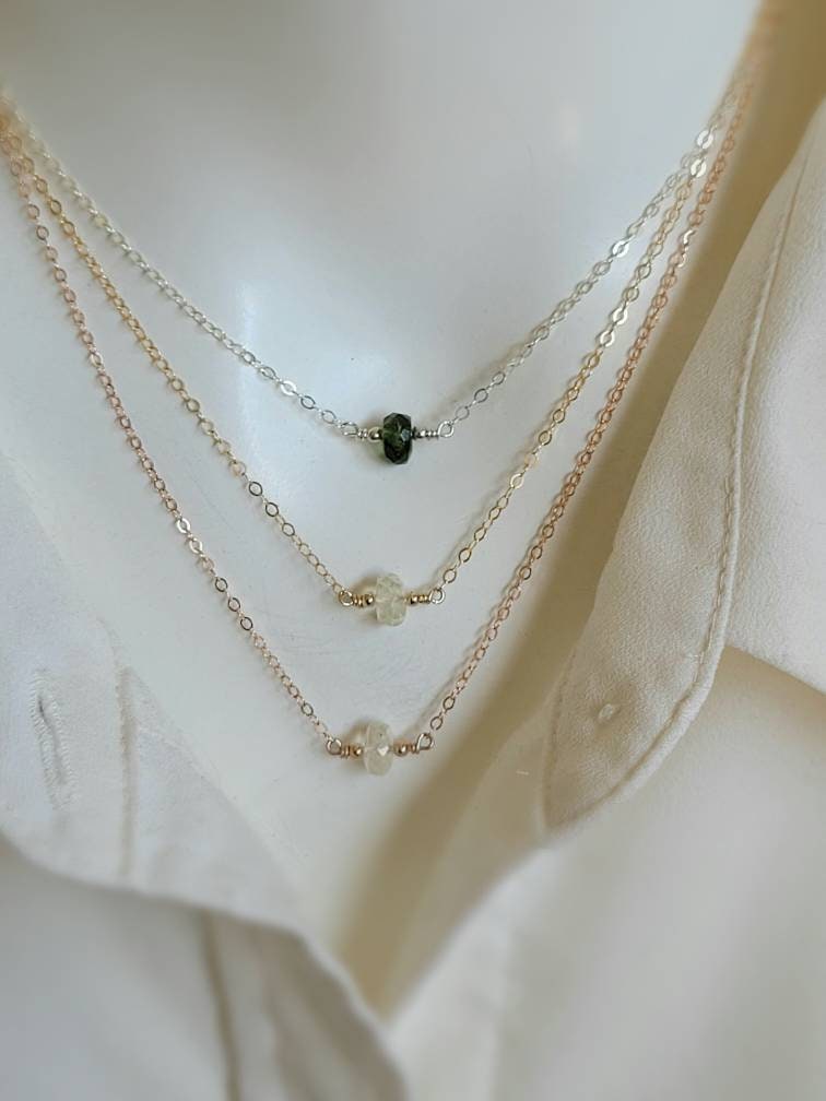 Authentic Moldavite 8mm Necklace. Libyan Desert Glass Necklace. Gold, Rose Gold Or Sterling Silver Available..