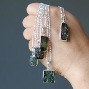 Moldavite Necklace Cosmic Window Of Wisdom Sterling Silver Gemstone
