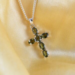 Moldavite Cross Necklace, Genuine Faceted Moldavite 6*4mm