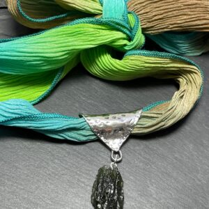 Moldavite Necklace With Dyed Ribbon