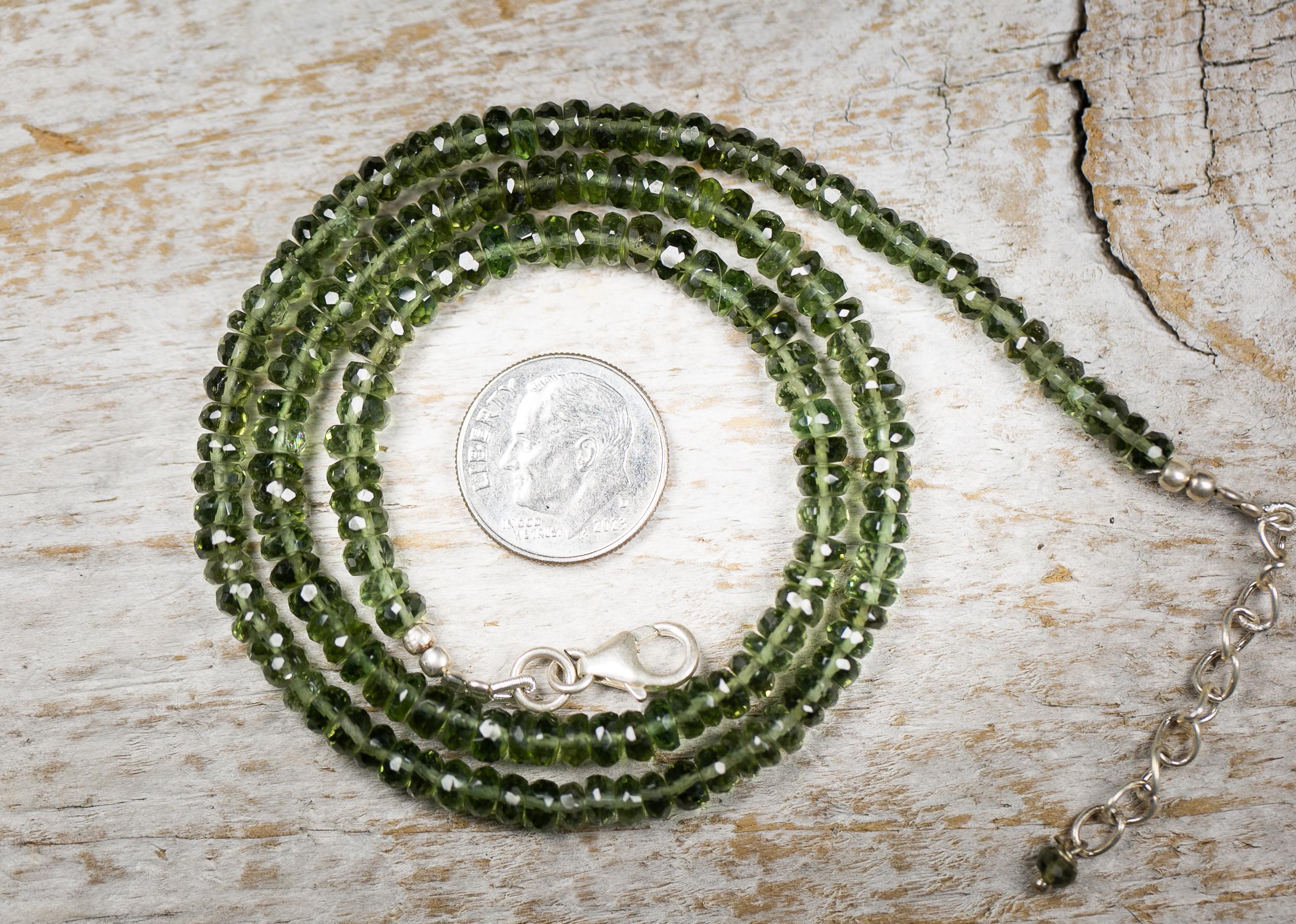 Moldavite Necklace - Faceted Moldavite 4-5mm Rondelle Necklace