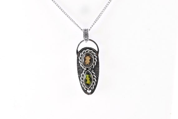 Faceted Moldavite Agnimantite Sterling Silver Necklace