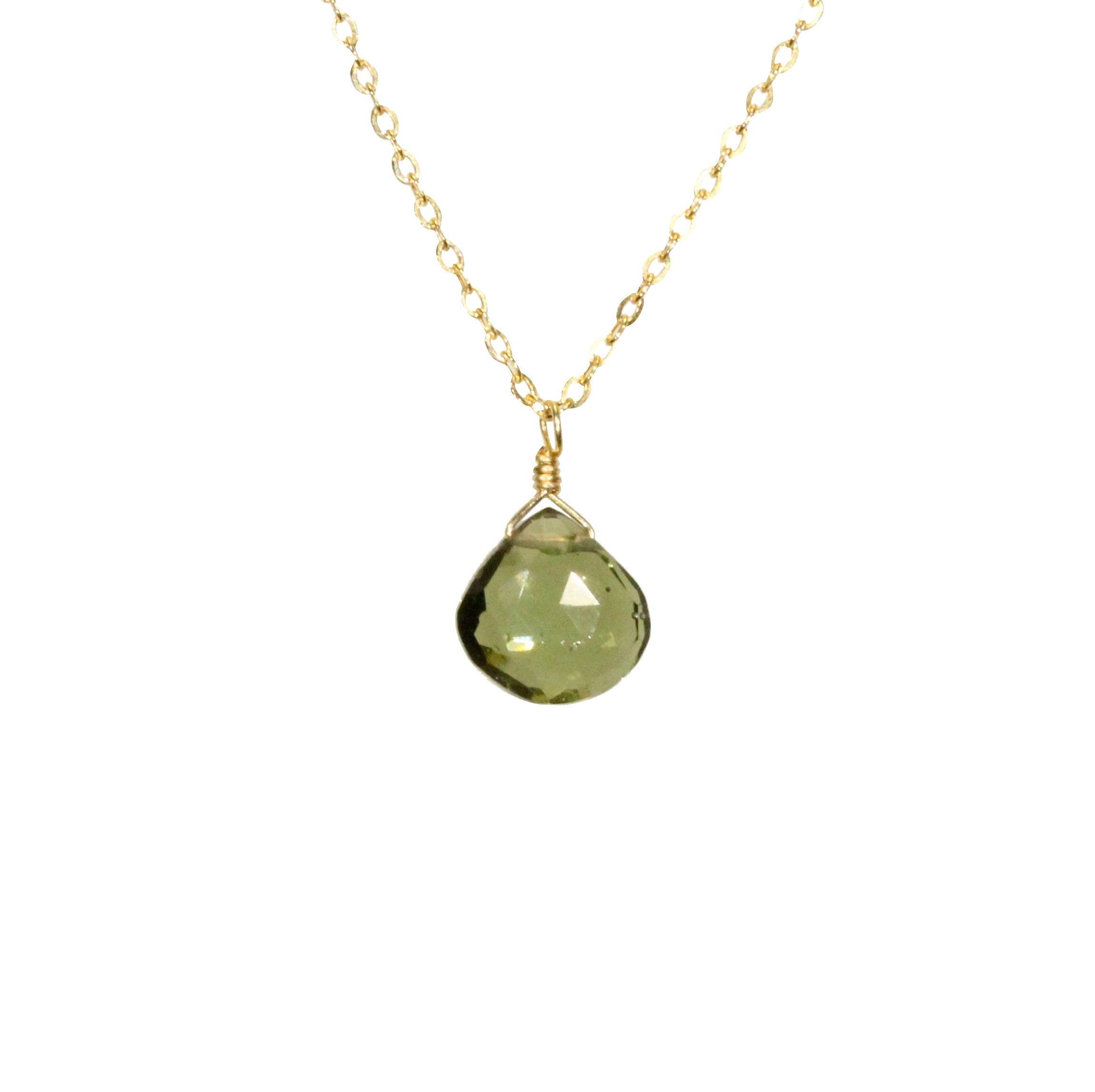 Faceted Moldavite Necklace: Genuine Czech Meteorite, 14k Gold Filled