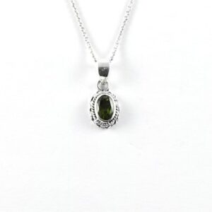 Faceted Moldavite Sterling Silver Necklace - Genuine Czech Gemstone