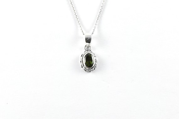 Faceted Moldavite Sterling Silver Necklace - Genuine Czech Gemstone