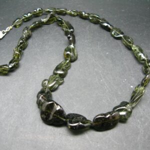 Gem Moldavite Necklace Beads From Czech Republic - 19" - 34.3 Grams