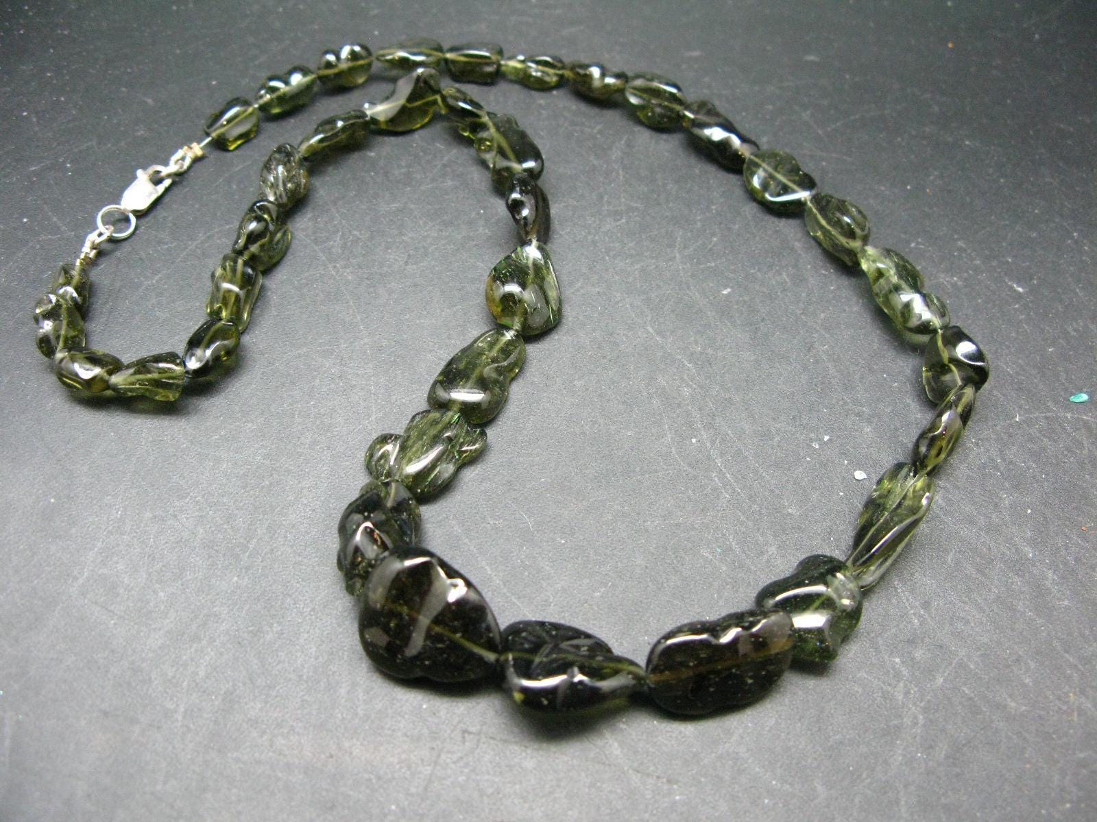 Gem Moldavite Necklace Beads From Czech Republic - 19" - 34.3 Grams