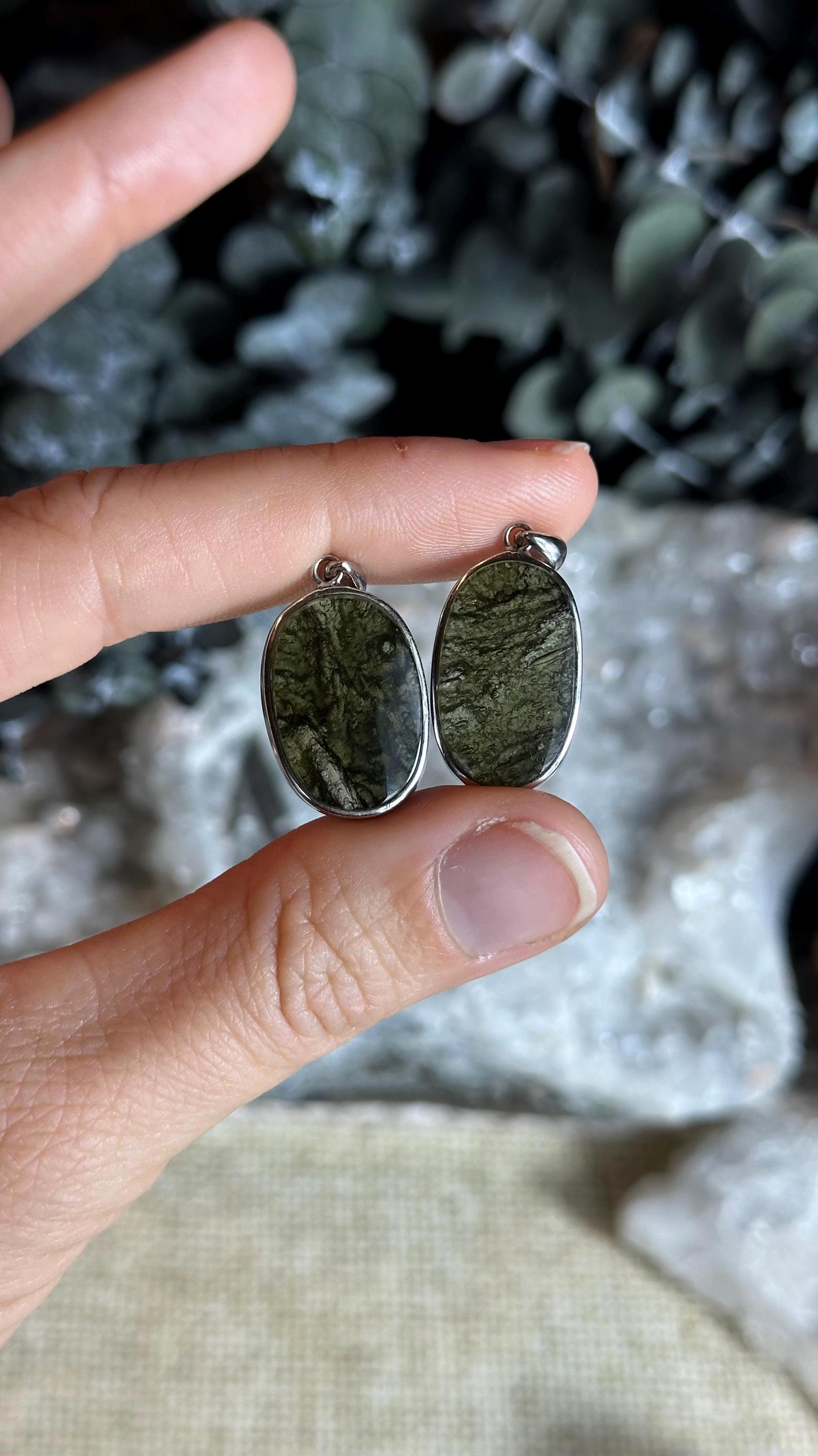 Genuine Moldavite Tektite Necklace: .925 Sterling Silver, 18" Chain
