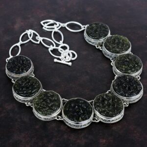 Handmade Moldavite Necklace: 925 Sterling Silver, Adjustable Chain
