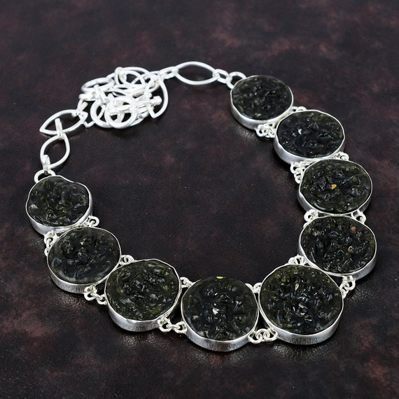 Handmade Moldavite Necklace: 925 Sterling Silver, Adjustable Chain