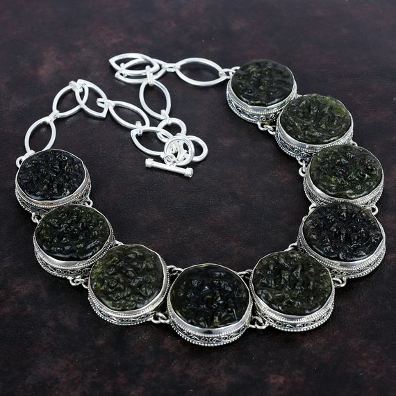 Handmade Moldavite Necklace: 925 Sterling Silver, Adjustable Chain