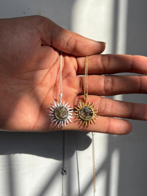 Handmade Sterling Silver Sun Moldavite Necklace