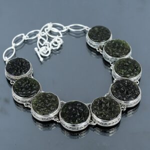 Handmade Moldavite Necklace: Vintage 925 Sterling Silver Gemstone Jewelry