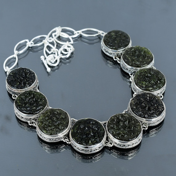 Handmade Moldavite Necklace: Vintage 925 Sterling Silver Gemstone Jewelry