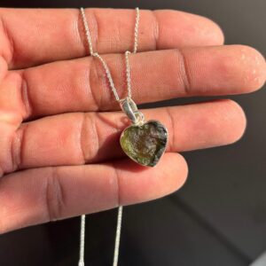 Heart Moldavite Necklace: Genuine Green Gemstone, Sterling Silver