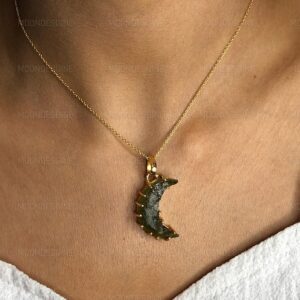 Natural Moldavite Necklace: 14K Gold Plated Sterling Silver