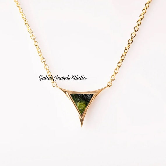 Raw Moldavite Sterling Silver Necklace | Genuine Green Tektite Jewelry