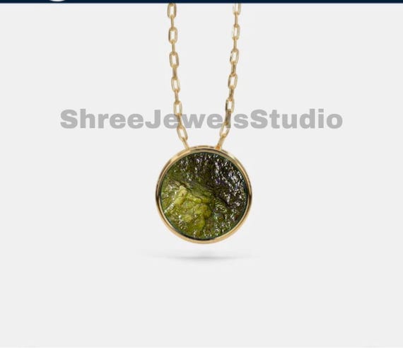 Natural Round Moldavite Gemstone Necklace In Sterling Silver, Anniversary Gift, Women's Jewelry, Gift For Her, Moldavite Jewelry Tektite