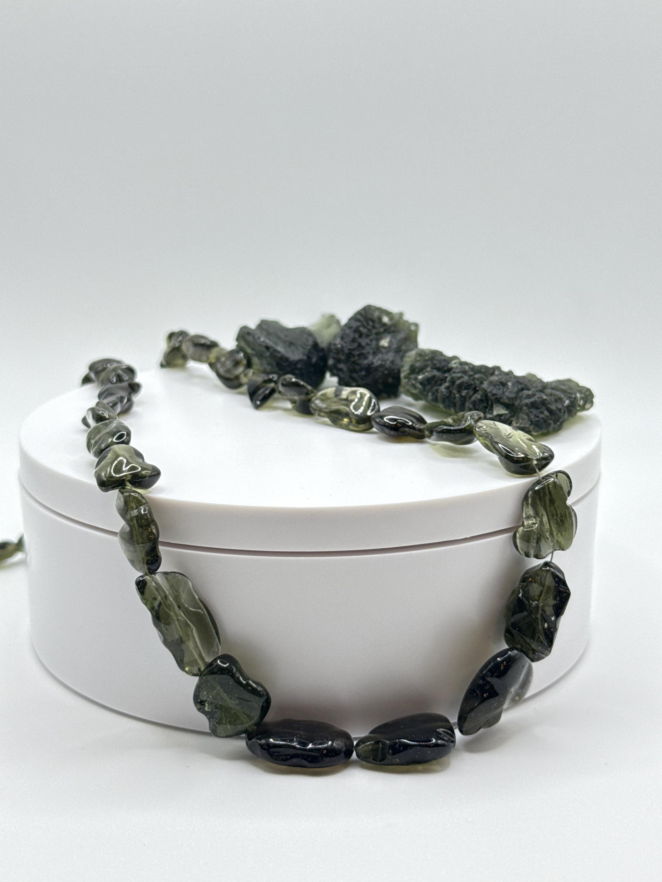 Raw Moldavite Crystal Necklace – Chunky Natural Gemstone - 34.35 Grams Raw Moldavite Crystal Necklace – Chunky Natural Gemstone - 34.35 Grams
