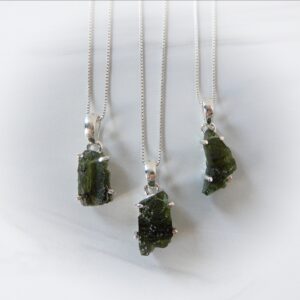 Moldavite Necklace • Raw Green Gemstone • Sterling Authentic Meteorite Necklace •Genuine Moldavite • Healing Stone • Genuine Tektite Jewelry