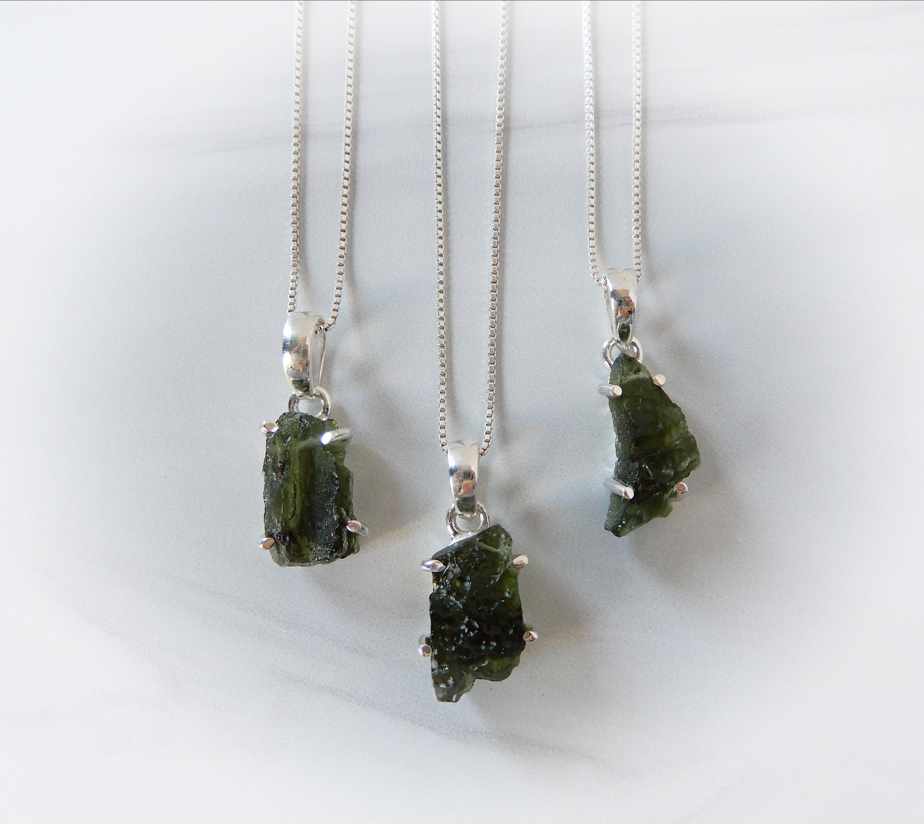 Moldavite Necklace • Raw Green Gemstone • Sterling Authentic Meteorite Necklace •genuine Moldavite • Healing Stone • Genuine Tektite Jewelry