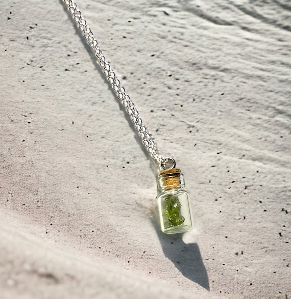 Moldavite Necklace, Moldavite Spell Jar Necklace, Crystal Wish Bottle, Moldavite Pendant, Genuine Moldavite, Raw Moldavite, Real Moldavite