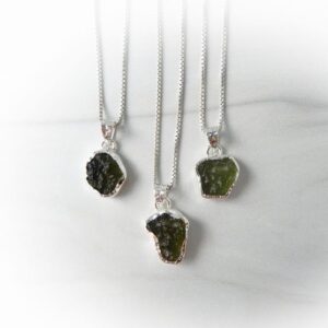 Moldavite Necklace Sterling Silver • Sterling Silver Authentic Meteorite Necklace