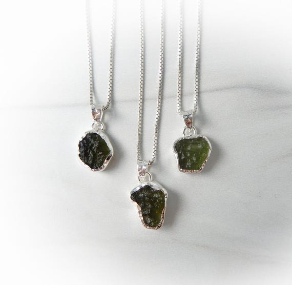 Moldavite Necklace Sterling Silver • Sterling Silver Authentic Meteorite Necklace