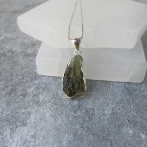 Moldavite Necklace Sterling Silver • Genuine Sterling Silver Authentic Meteorite Necklace