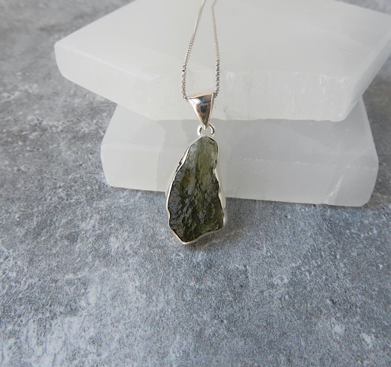 Moldavite Necklace Sterling Silver • Genuine Sterling Silver Authentic Meteorite Necklace