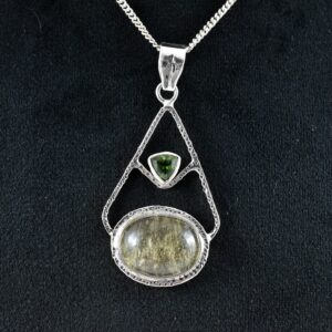 Sterling Silver Moldavite Necklace with Libyan Desert Glass