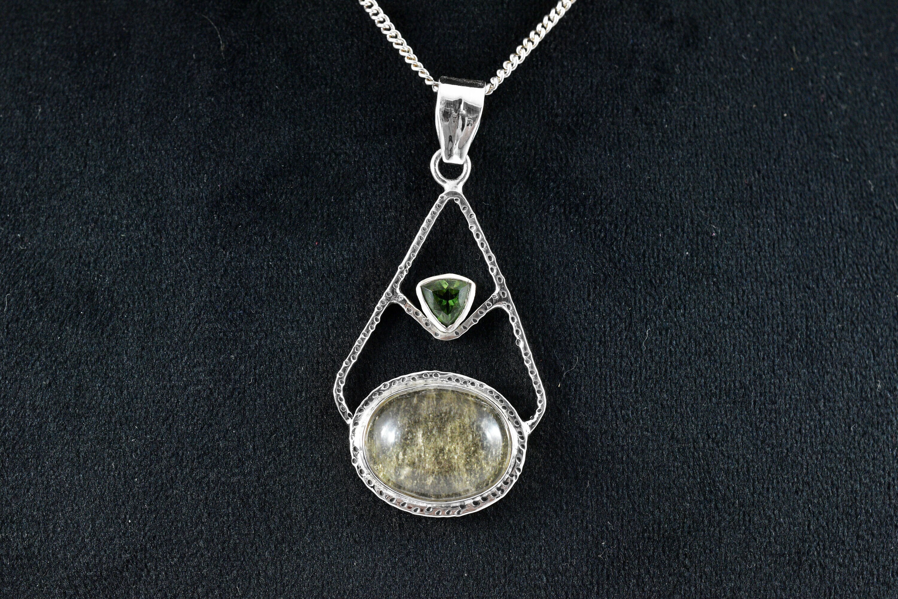 Sterling Silver Moldavite Necklace With Libyan Desert Glass