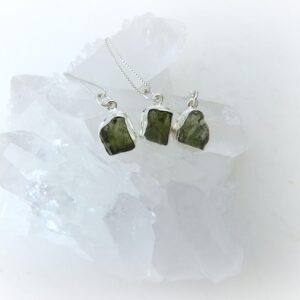 Moldavite Necklace Sterling Silver • Raw Green Gemstone • Sterling Silver Authentic Meteorite Necklace • Genuine Moldavite • Healing Stone