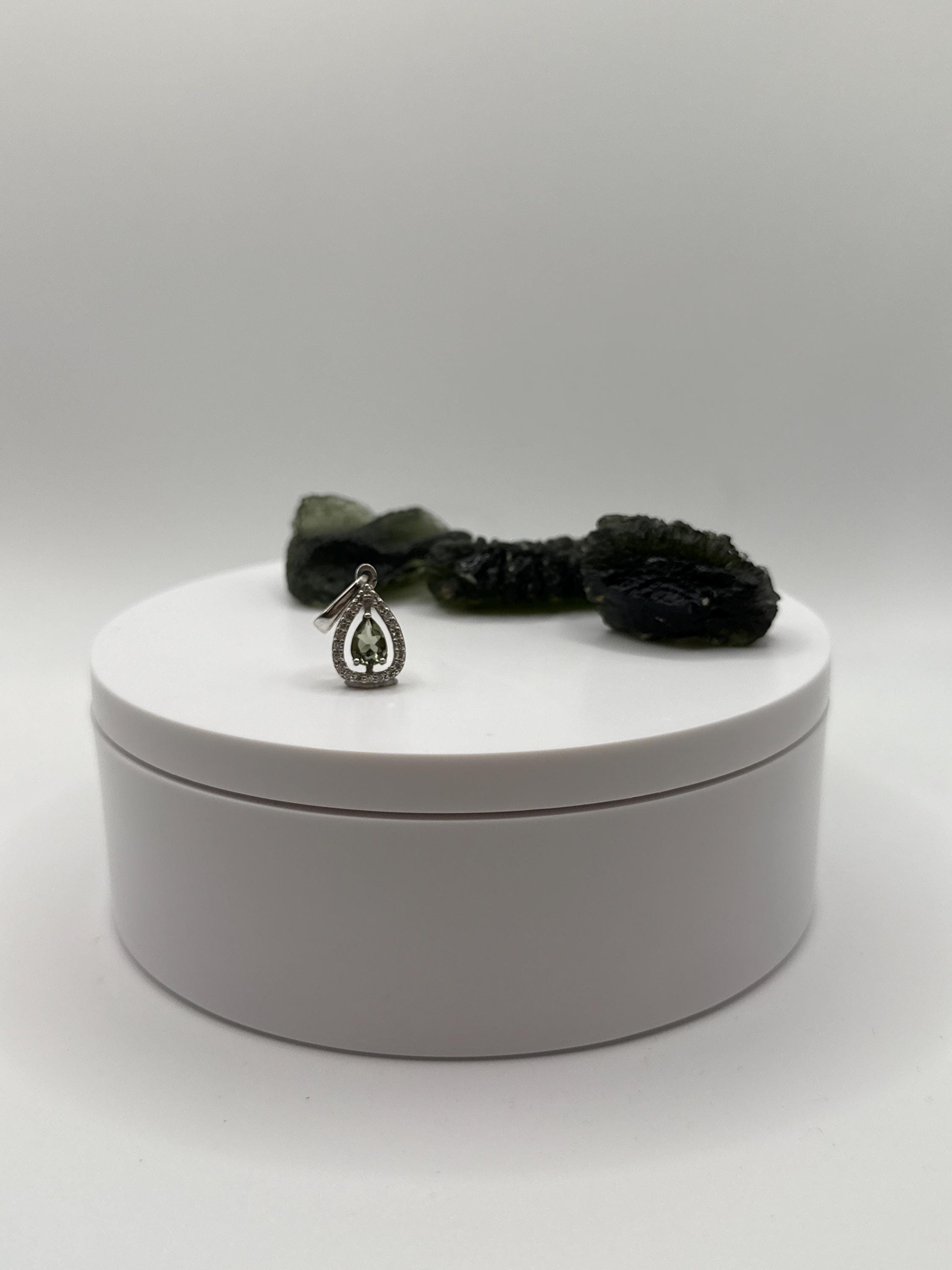 Teardrop Moldavite Necklace – Sterling Silver With Accents - 1.88 Grams Teardrop Moldavite Necklace – Sterling Silver With Accents - 1.88 Grams