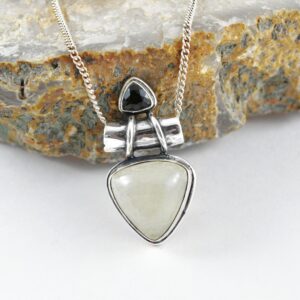 Moldavite Trillion & Libyan Glass Sterling Silver Necklace