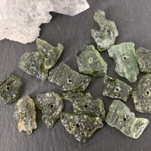 Moldavite Beads: Natural Olive Green - Lot Of 15 Pieces