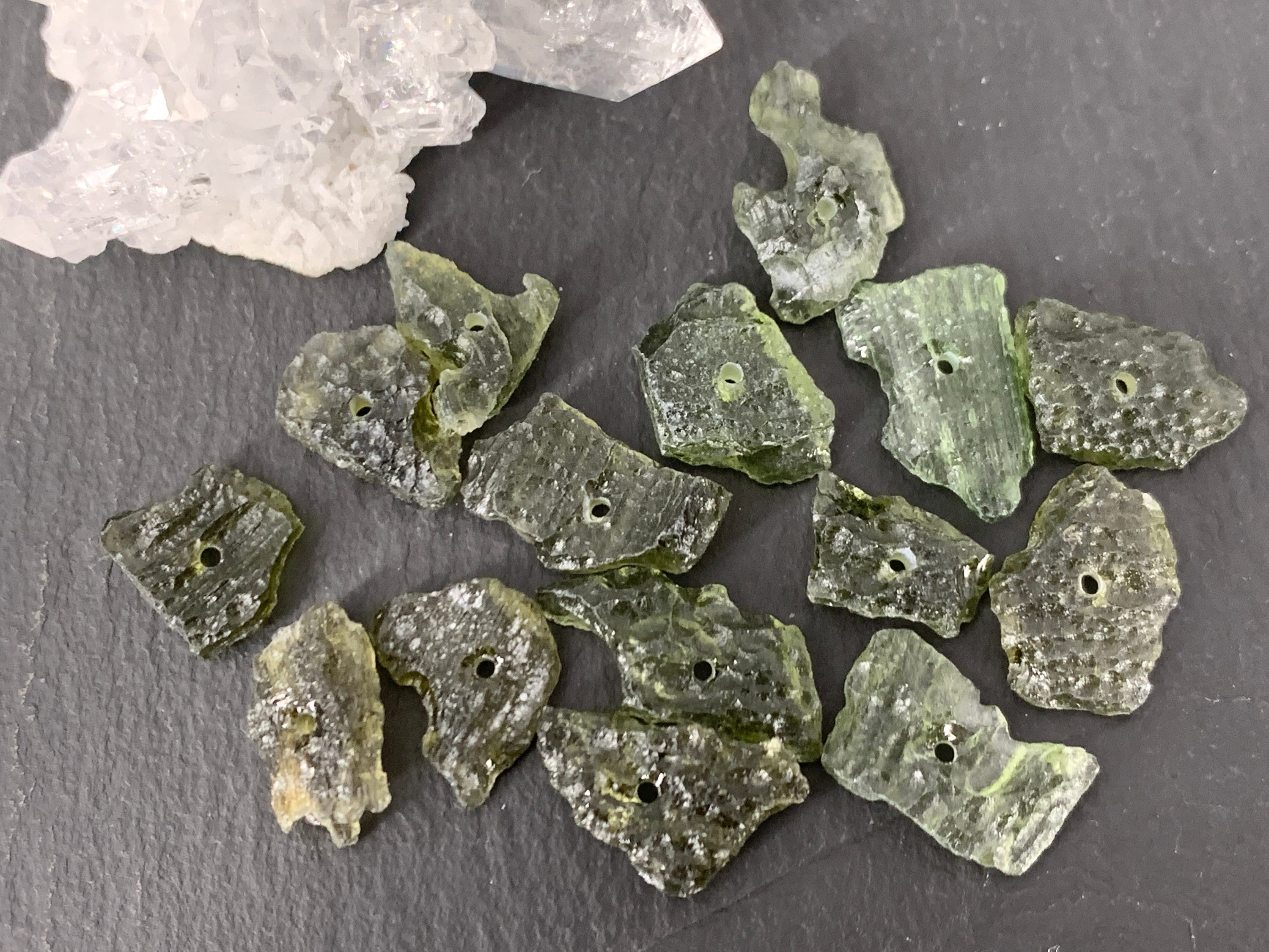 Moldavite Beads: Natural Olive Green - Lot Of 15 Pieces