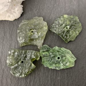 Moldavite Beads: Natural Olive Green Crystal (4 Pieces)