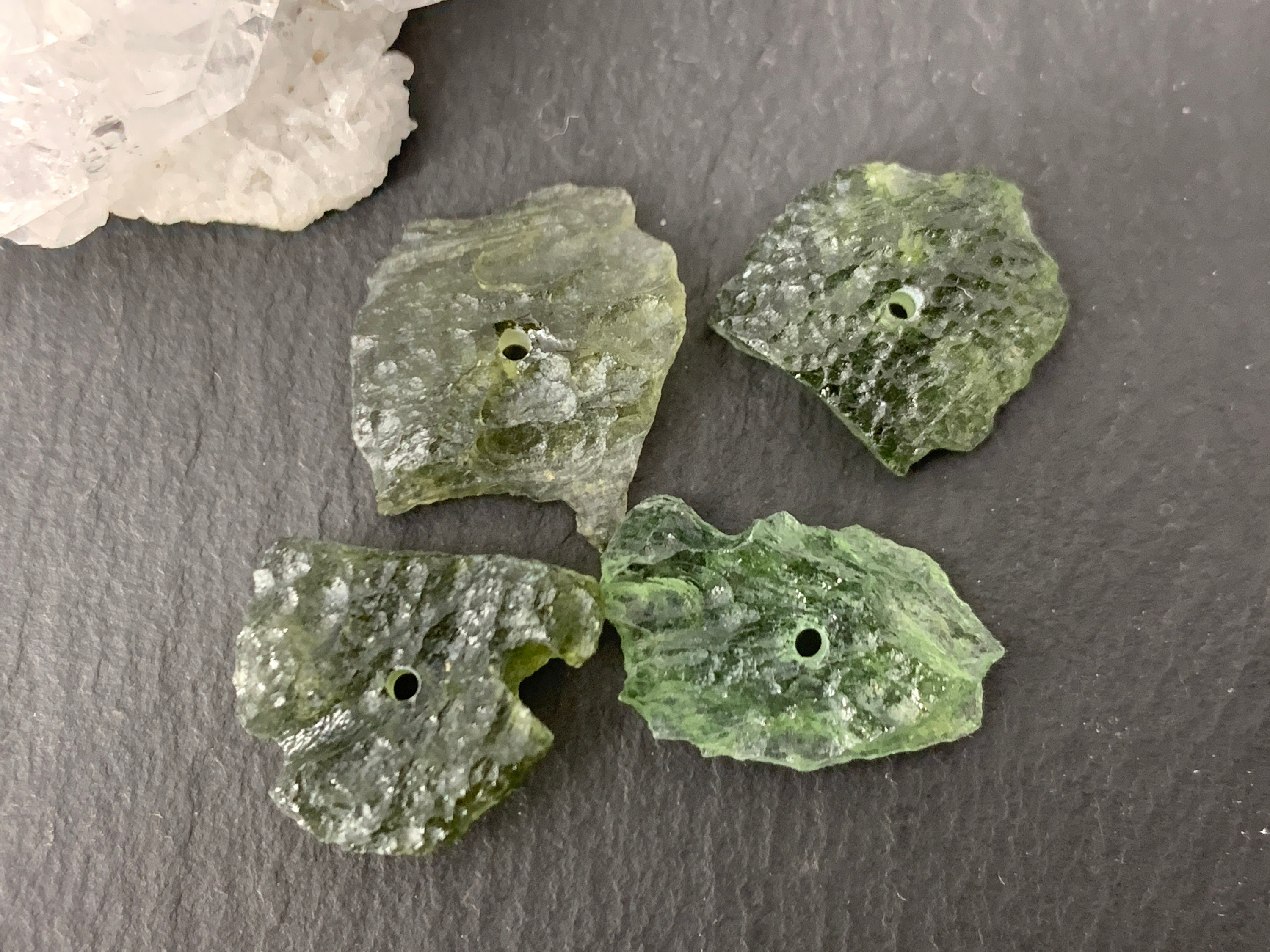 Moldavite Beads: Natural Olive Green Crystal (4 Pieces)