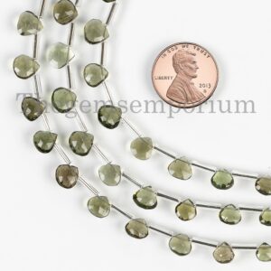 Genuine Moldavite Faceted Heart Bead, Natural Moldavite Briolette Heart Beads Strand, Loose Beads for Jewelry Making, Moldavite Heart Shape