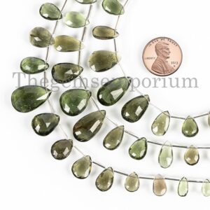 Natural Authentic Moldavite Faceted Pear Briolette, 4x6.5-12x18mm Natural Moldavite Beads, Faceted Pear Beads, Loose Beads for Jewelry Make
